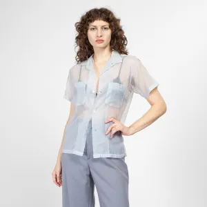 Small 60s Sheer Pastel Blue Collared Shirt Unisex
