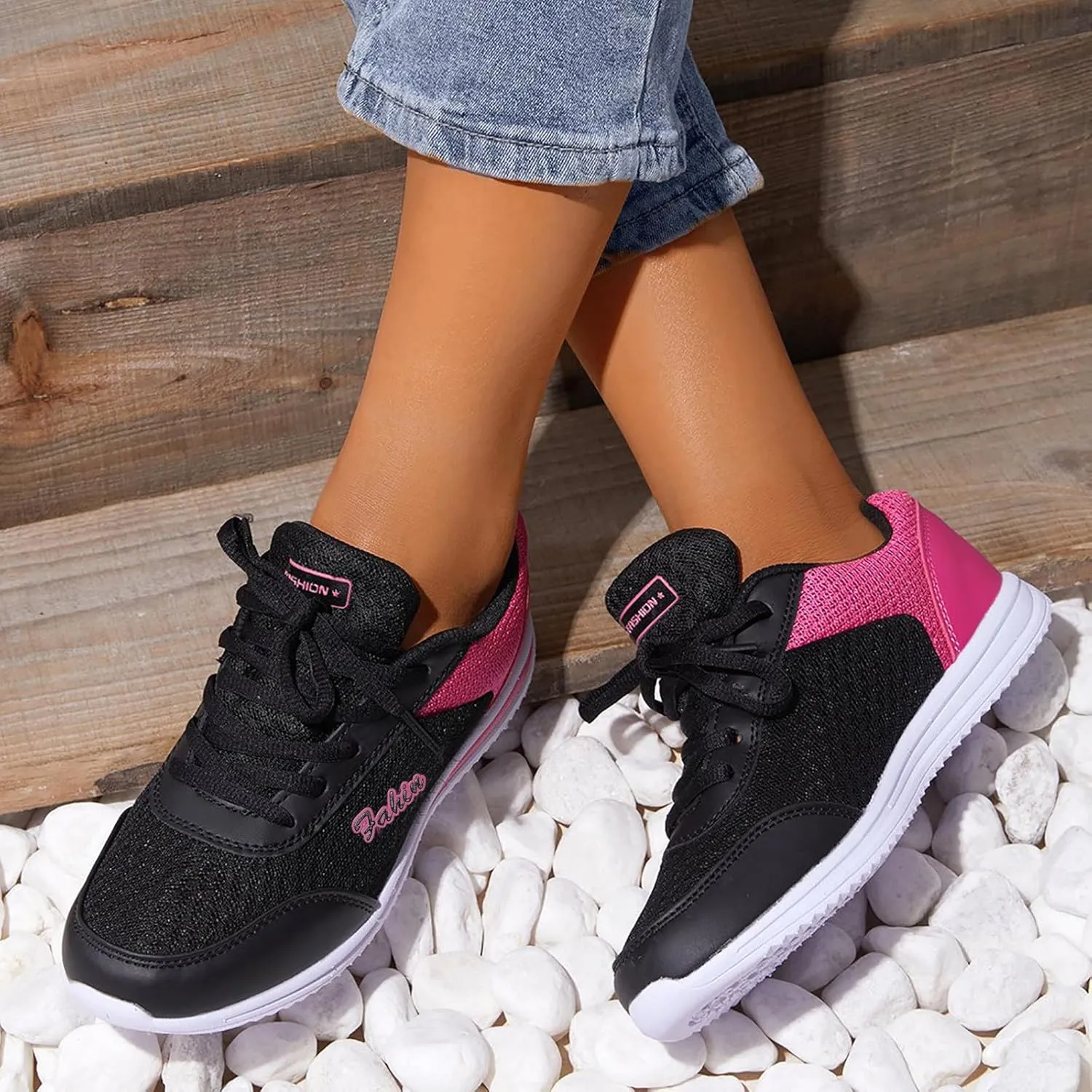 Sneakers for Women Casual Mesh Breathable Lace Up Walking Non Slip Work Shoes Women Jogging Men Casual Dress Shoes Dress Sneakers Black Tennis Shoe Cross Trainer Shoe