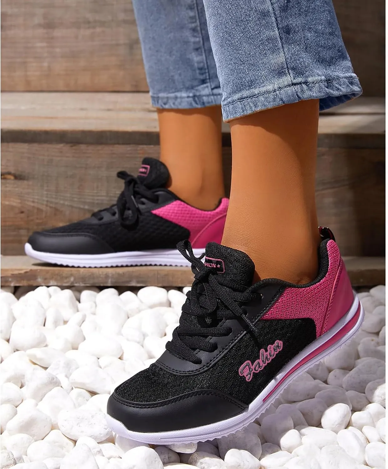 Sneakers for Women Casual Mesh Breathable Lace Up Walking Non Slip Work Shoes Women Jogging Men Casual Dress Shoes Dress Sneakers Black Tennis Shoe Cross Trainer Shoe