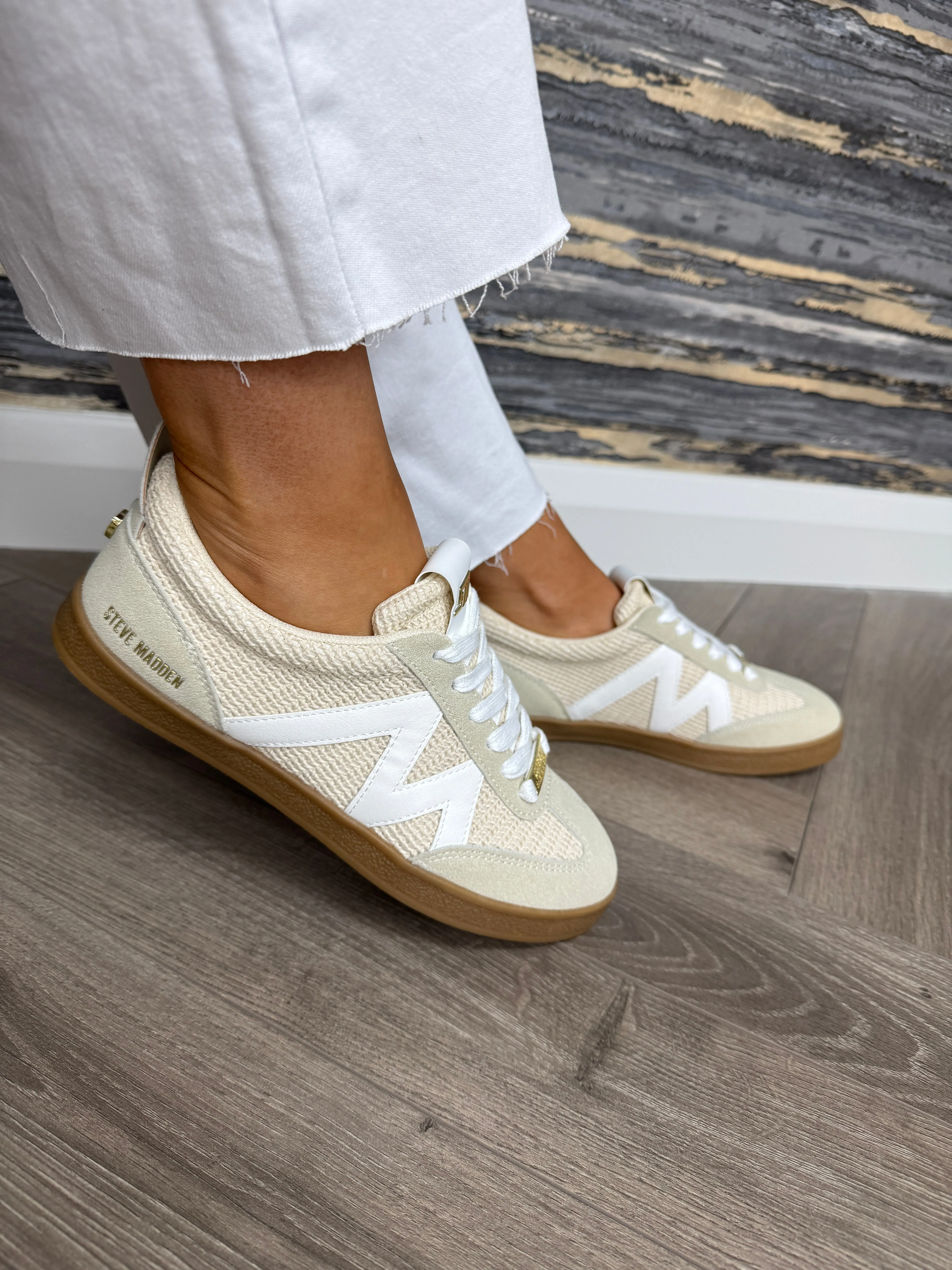 Steve Madden (SM15) Woven Effect Gum Sole Trainer ‘Degree’ - Natural/White