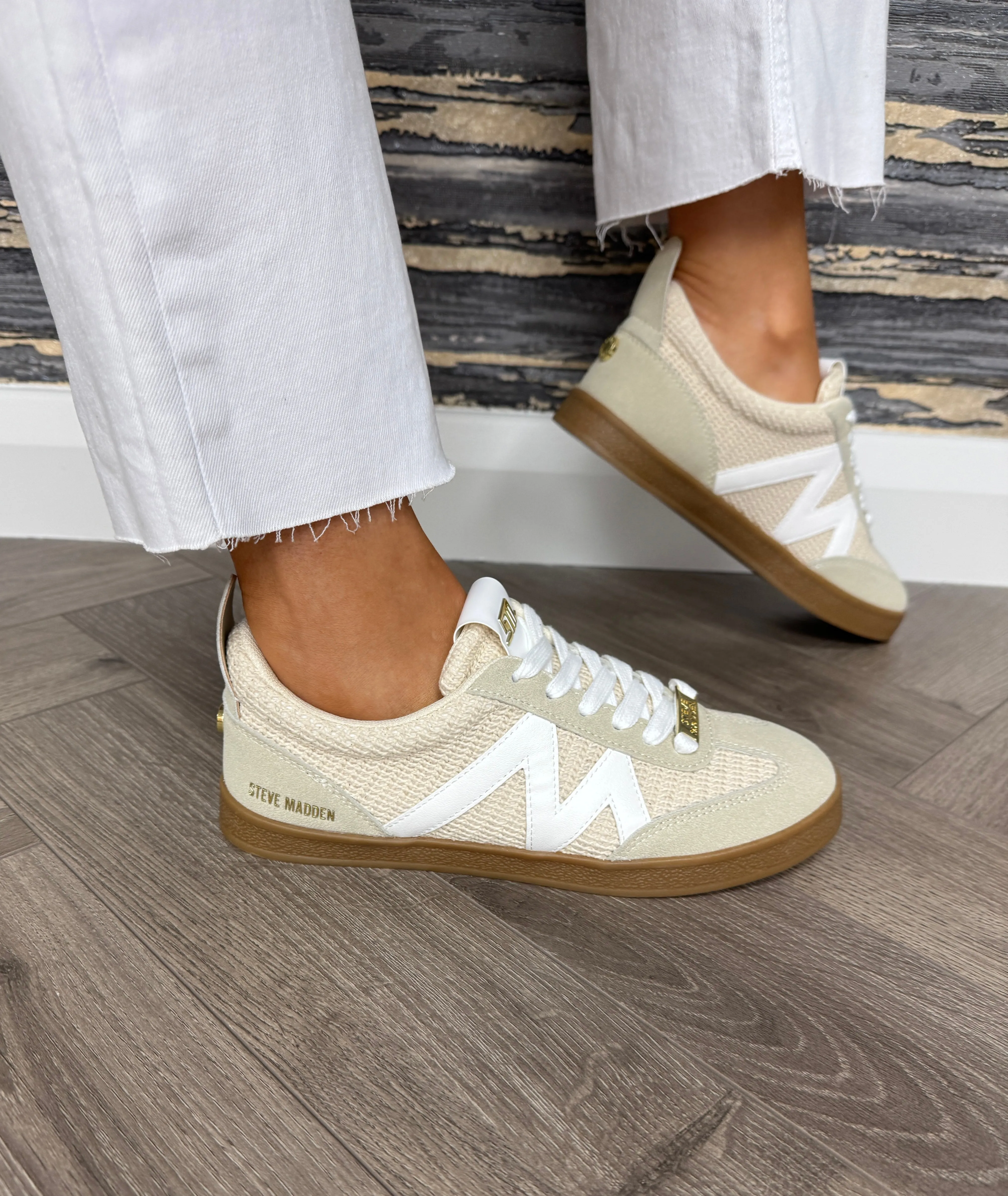 Steve Madden (SM15) Woven Effect Gum Sole Trainer ‘Degree’ - Natural/White