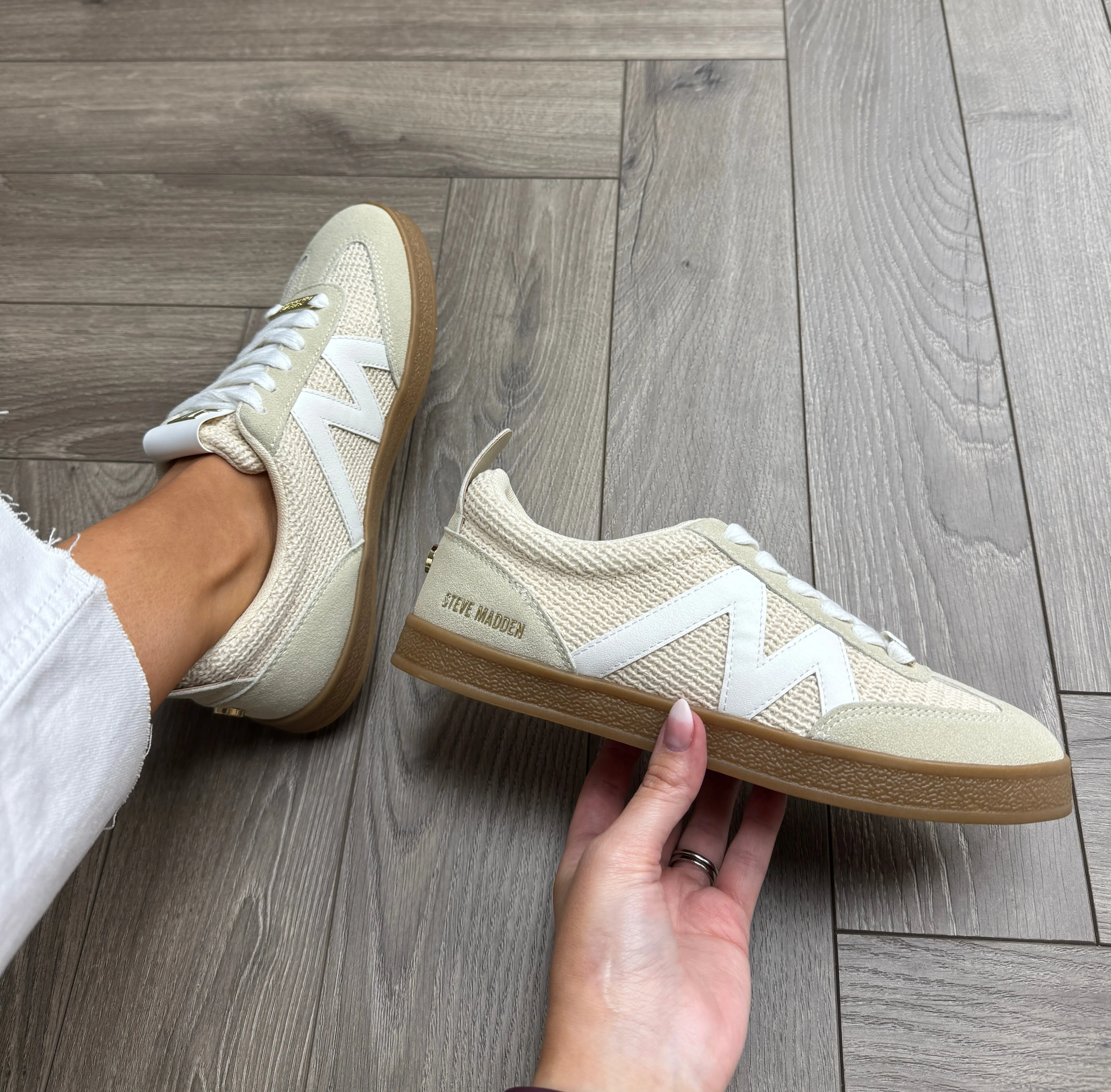Steve Madden (SM15) Woven Effect Gum Sole Trainer ‘Degree’ - Natural/White