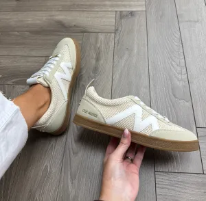 Steve Madden (SM15) Woven Effect Gum Sole Trainer ‘Degree’ - Natural/White