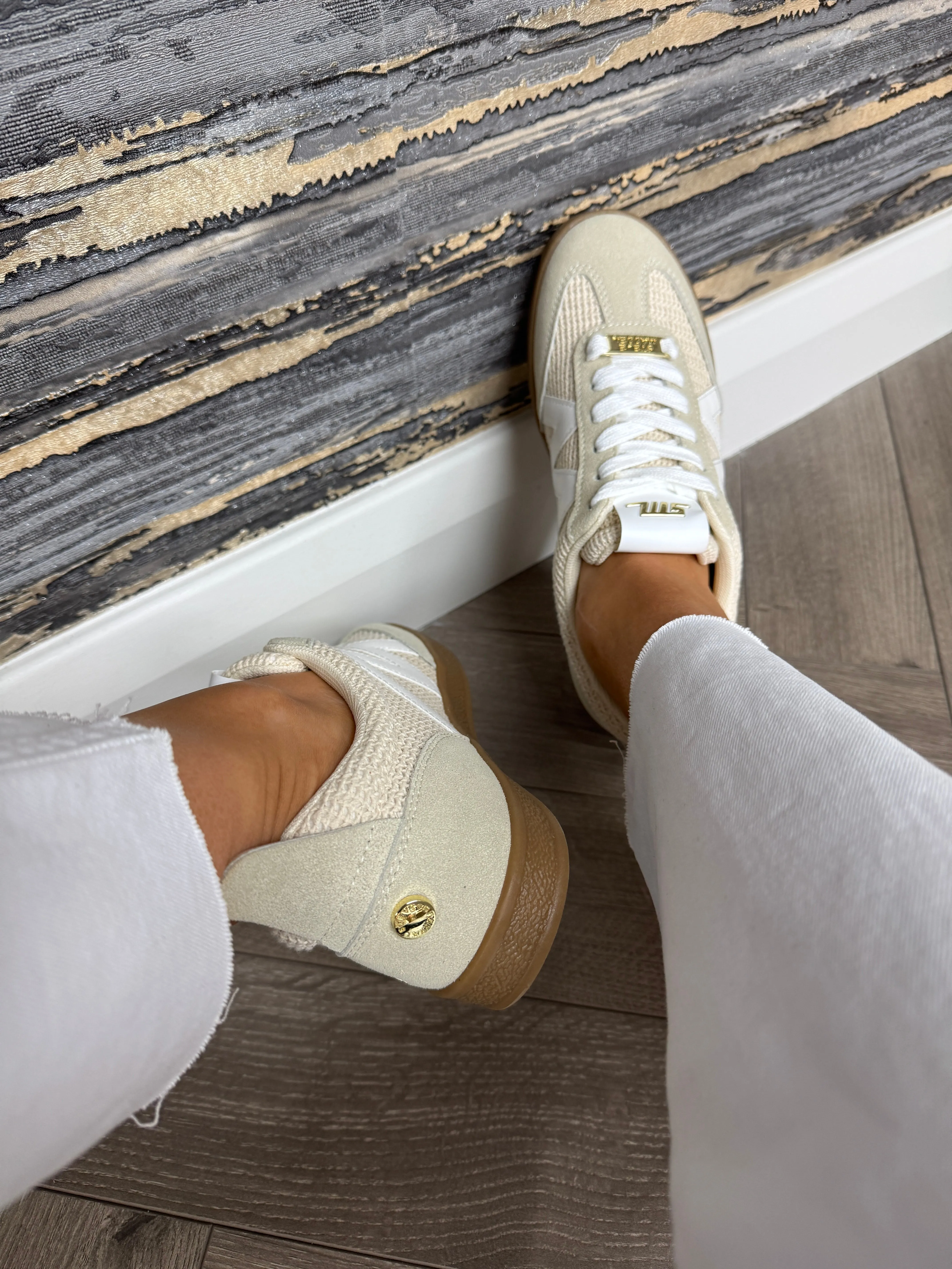 Steve Madden (SM15) Woven Effect Gum Sole Trainer ‘Degree’ - Natural/White