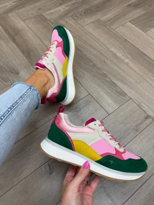 Tamaris (T48) Multi Coloured Lace Up Trainer 23741 - Pink Comb