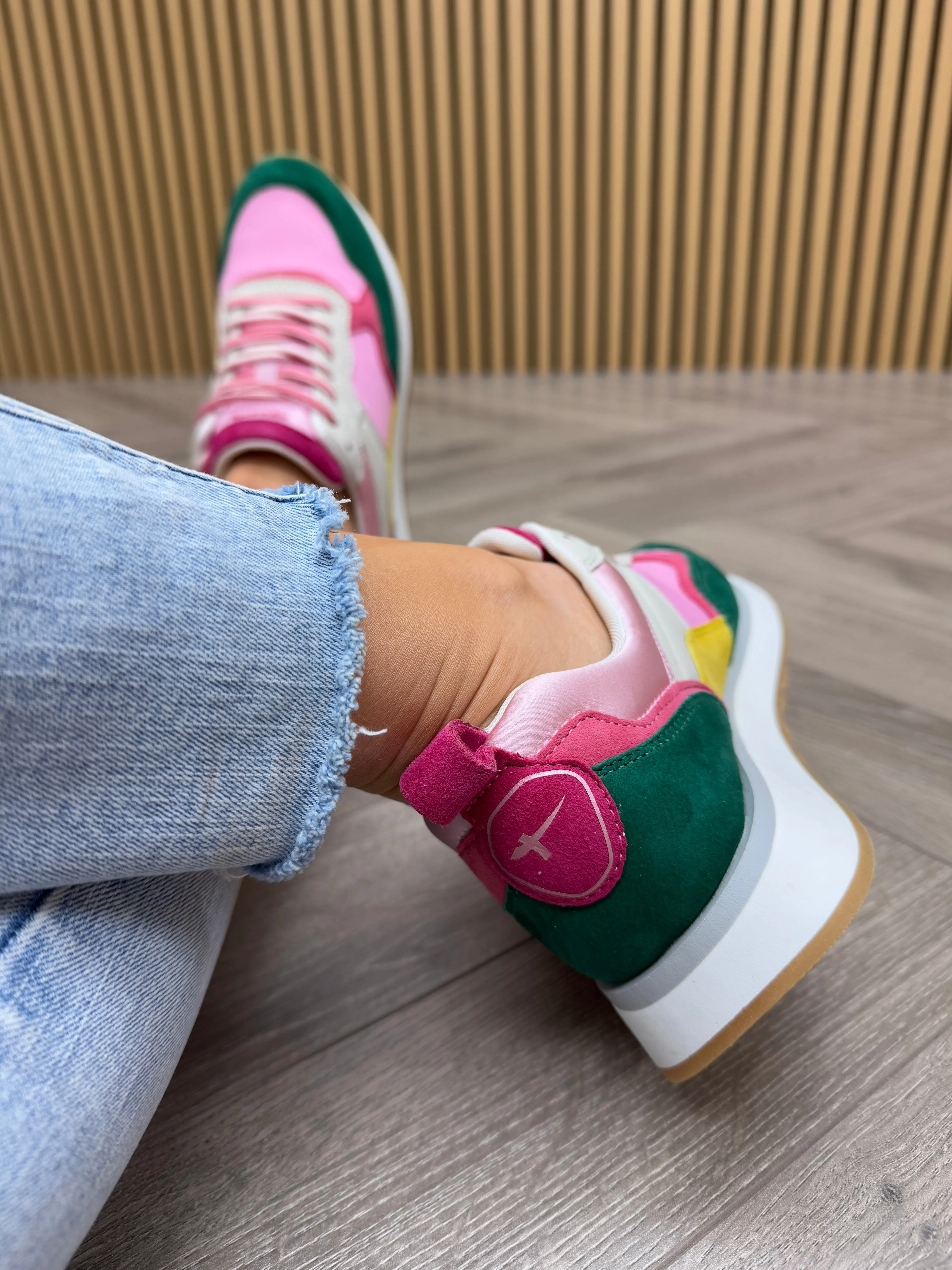 Tamaris (T48) Multi Coloured Lace Up Trainer 23741 - Pink Comb