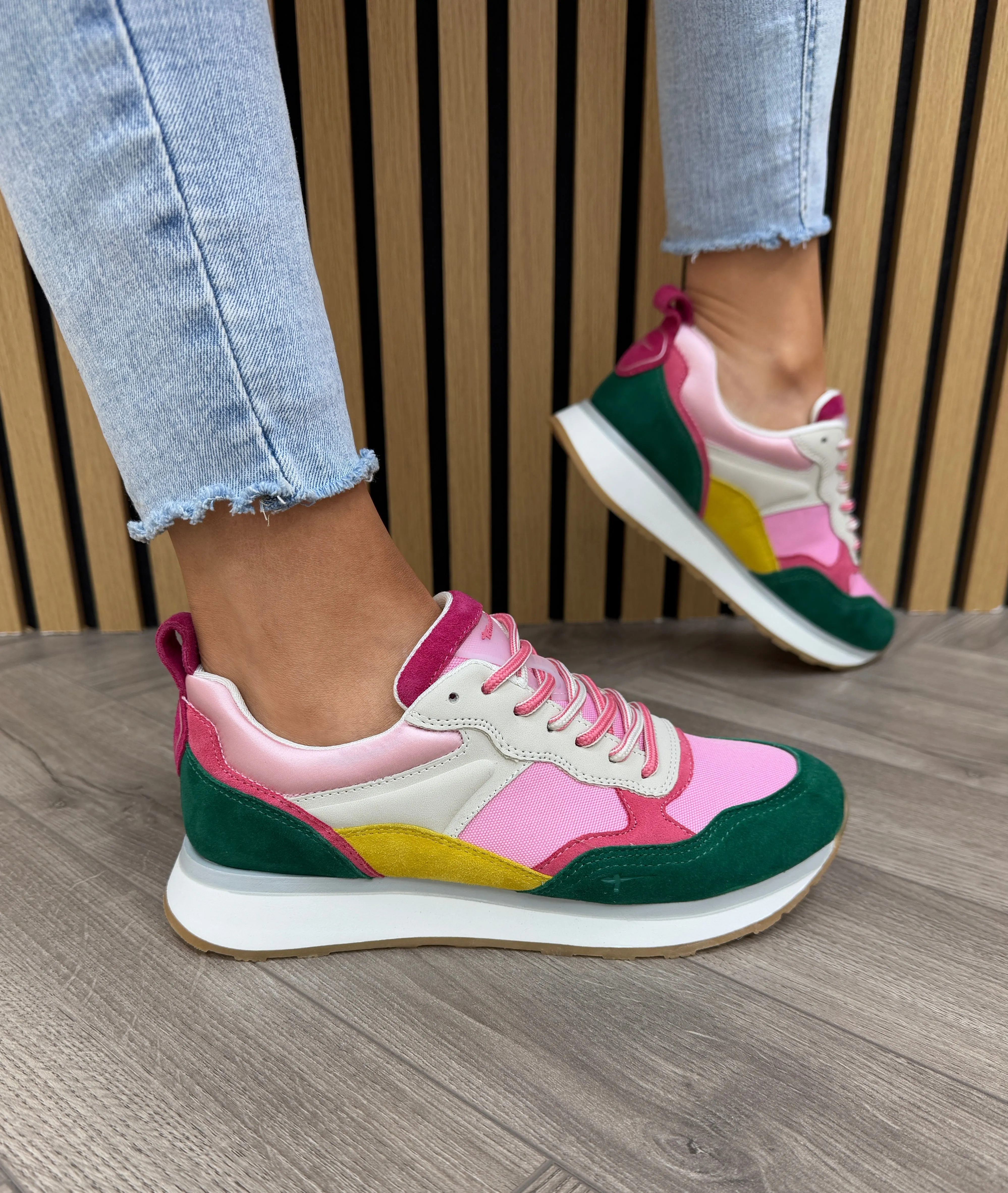 Tamaris (T48) Multi Coloured Lace Up Trainer 23741 - Pink Comb