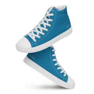 Teal Blue Men's High Tops, Solid Color Best Men’s high top canvas shoes