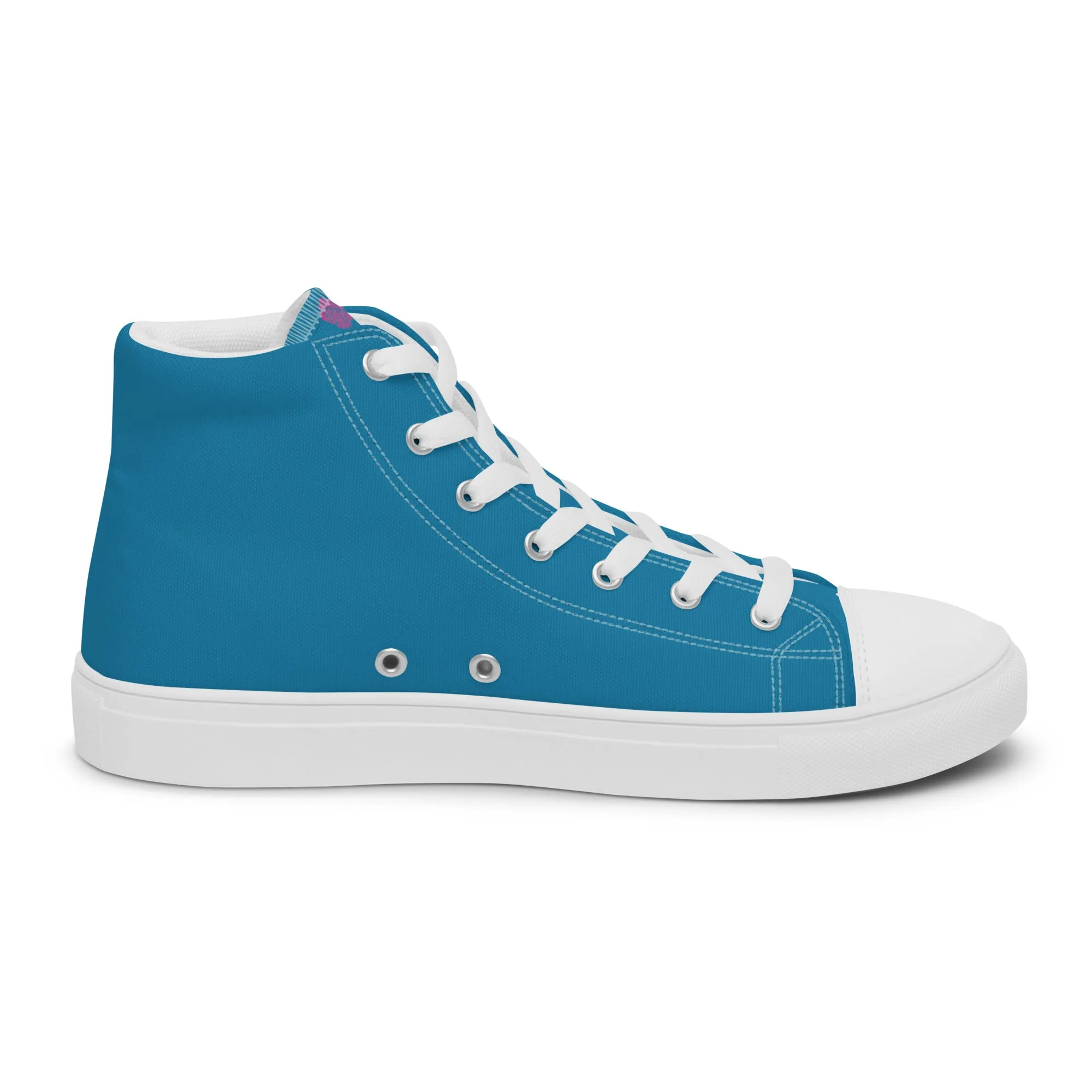 Teal Blue Men's High Tops, Solid Color Best Men’s high top canvas shoes