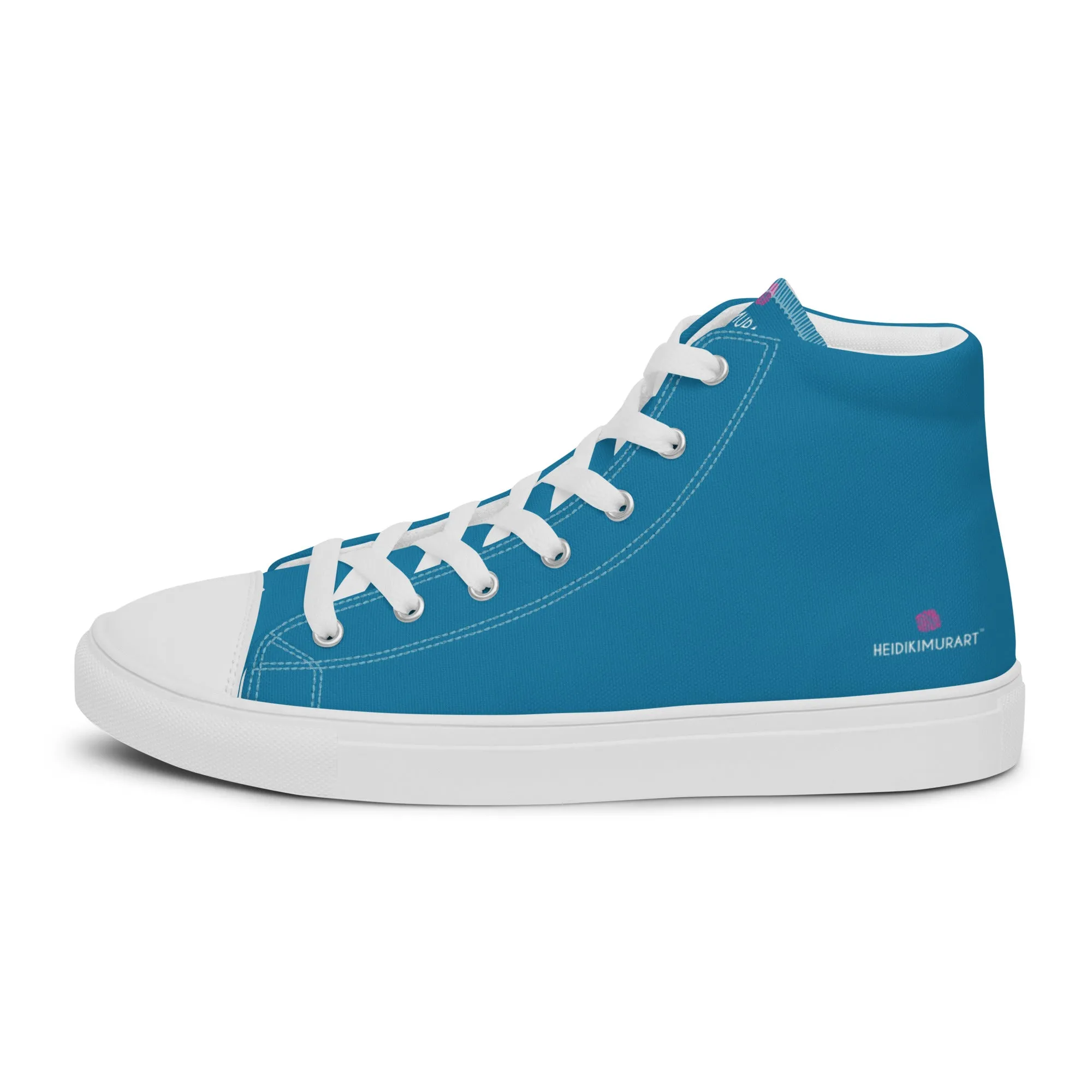 Teal Blue Men's High Tops, Solid Color Best Men’s high top canvas shoes