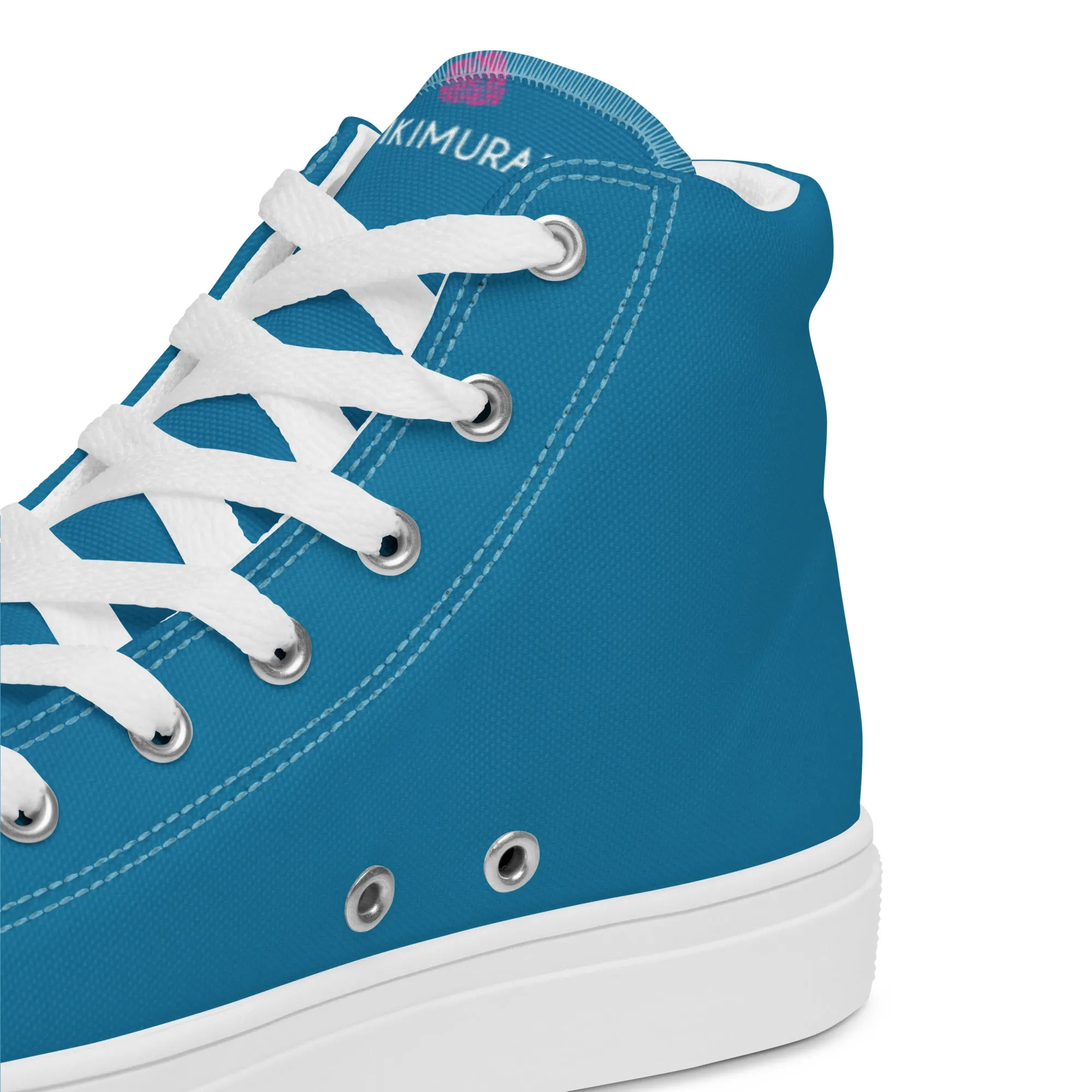 Teal Blue Men's High Tops, Solid Color Best Men’s high top canvas shoes