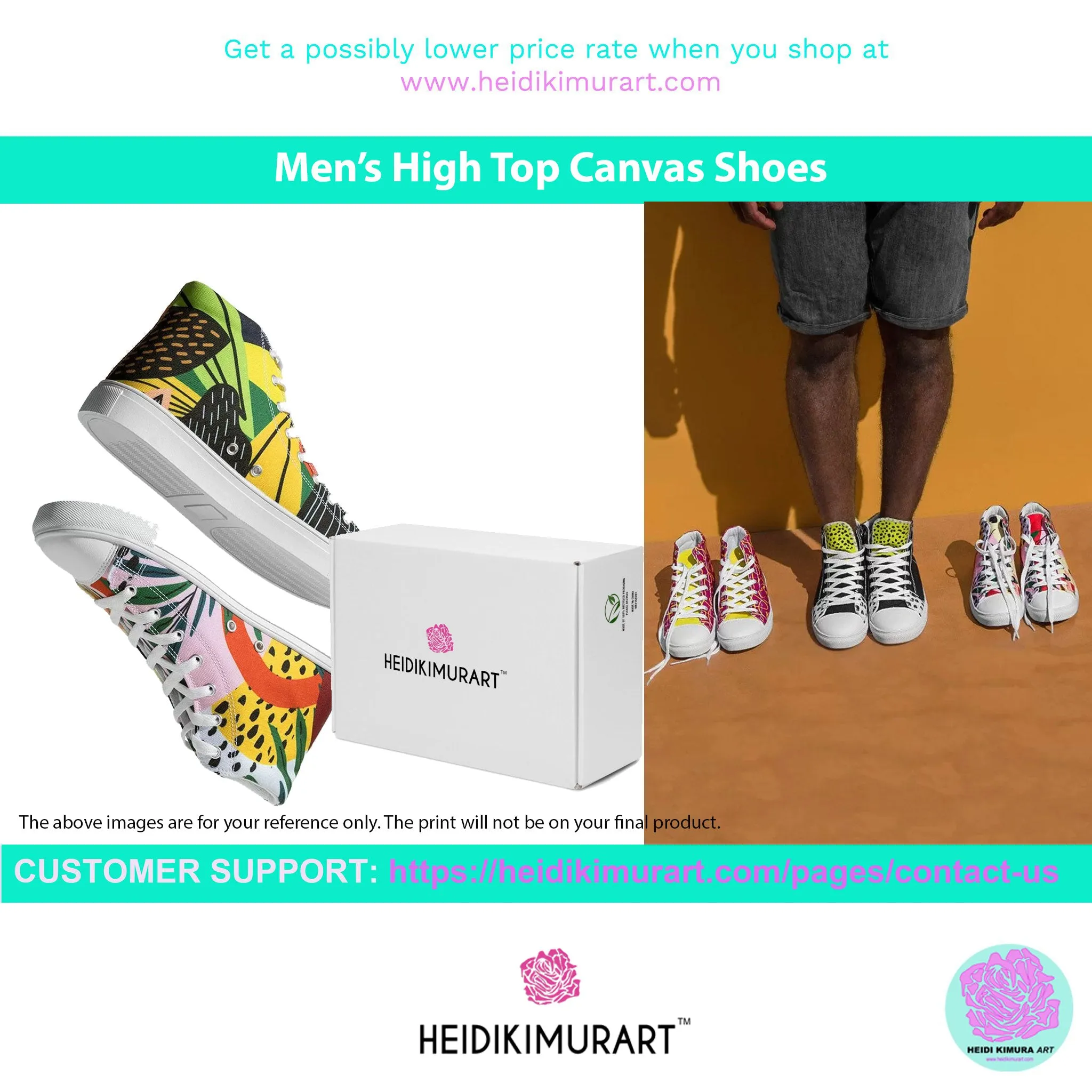 Teal Blue Men's High Tops, Solid Color Best Men’s high top canvas shoes