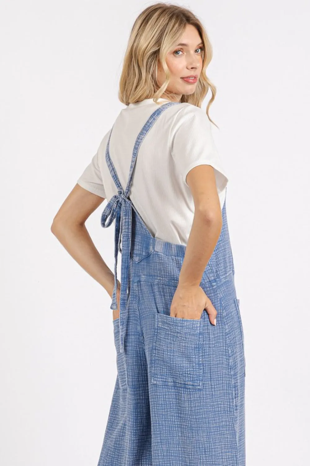 Textured Wide Leg Overalls
