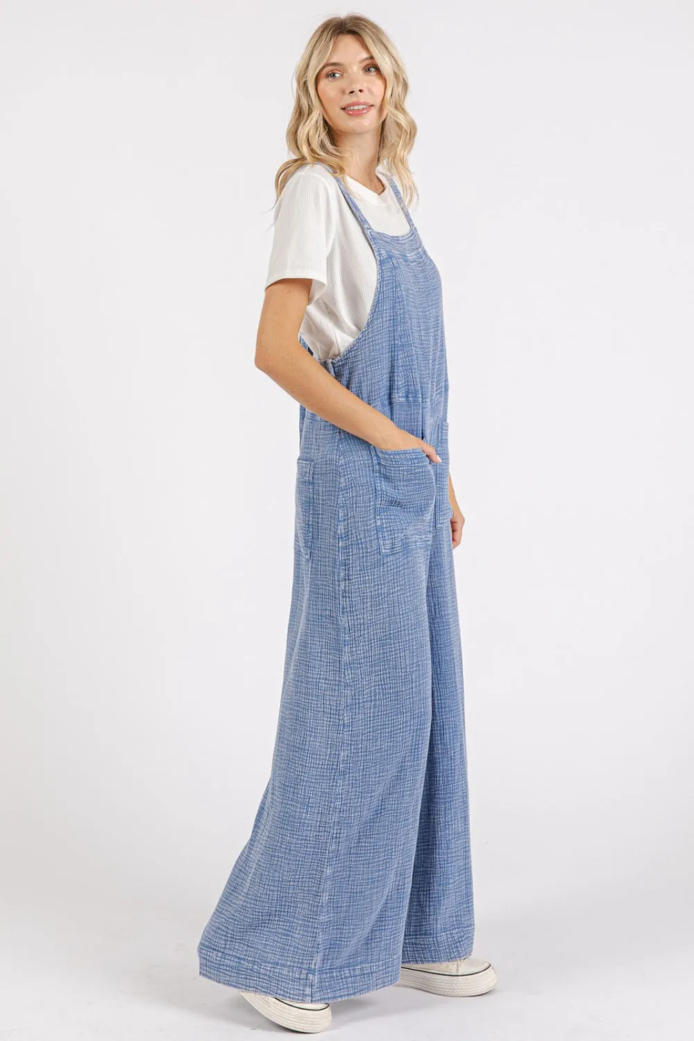 Textured Wide Leg Overalls