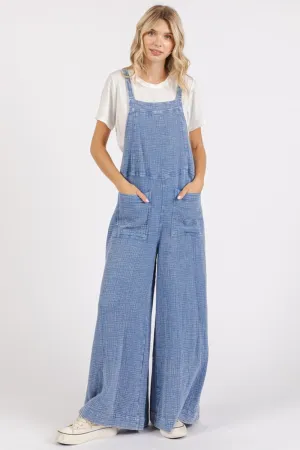 Textured Wide Leg Overalls