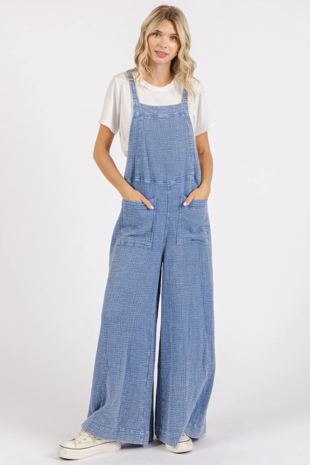 Textured Wide Leg Overalls