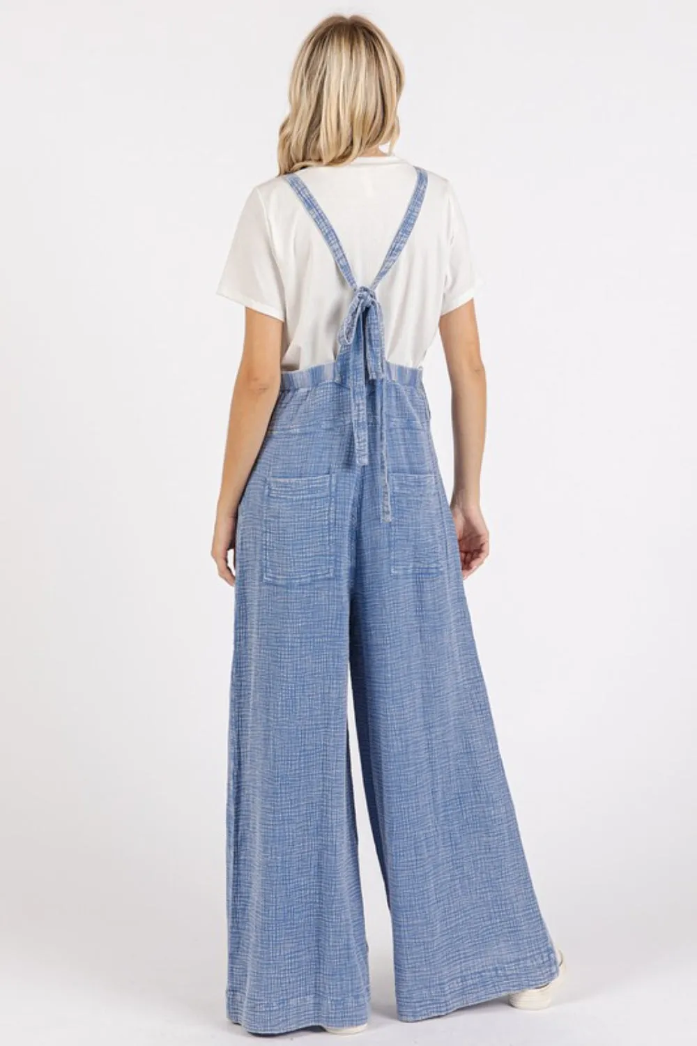 Textured Wide Leg Overalls
