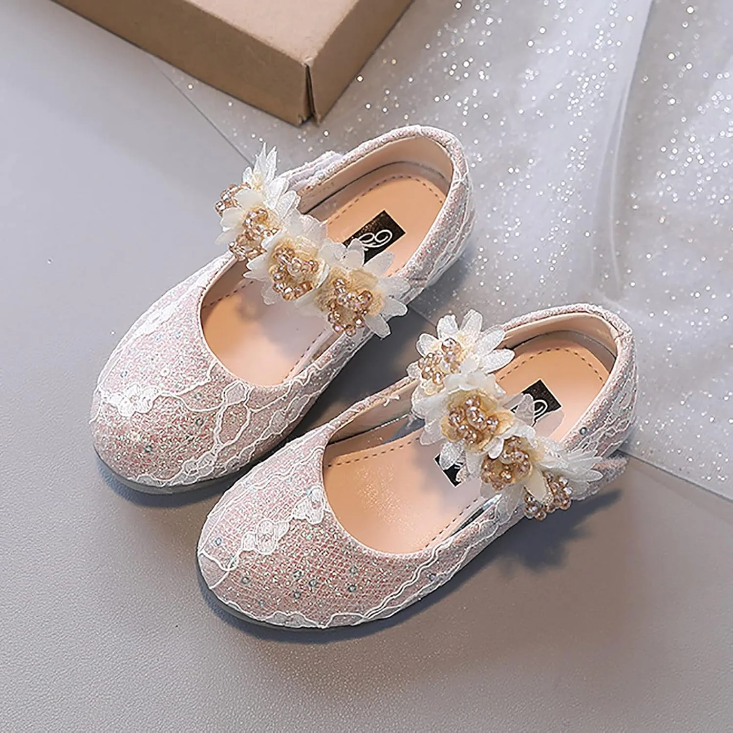 Toddler Flower Girl Dress Shoes Rhinstones Pearls Mary Jane Ballet Flats Wedding Party Toddler Dress Shoes for Girls