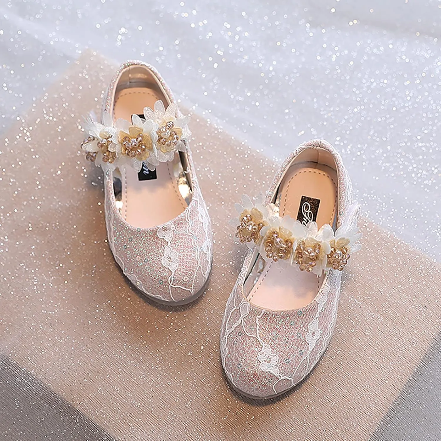 Toddler Flower Girl Dress Shoes Rhinstones Pearls Mary Jane Ballet Flats Wedding Party Toddler Dress Shoes for Girls