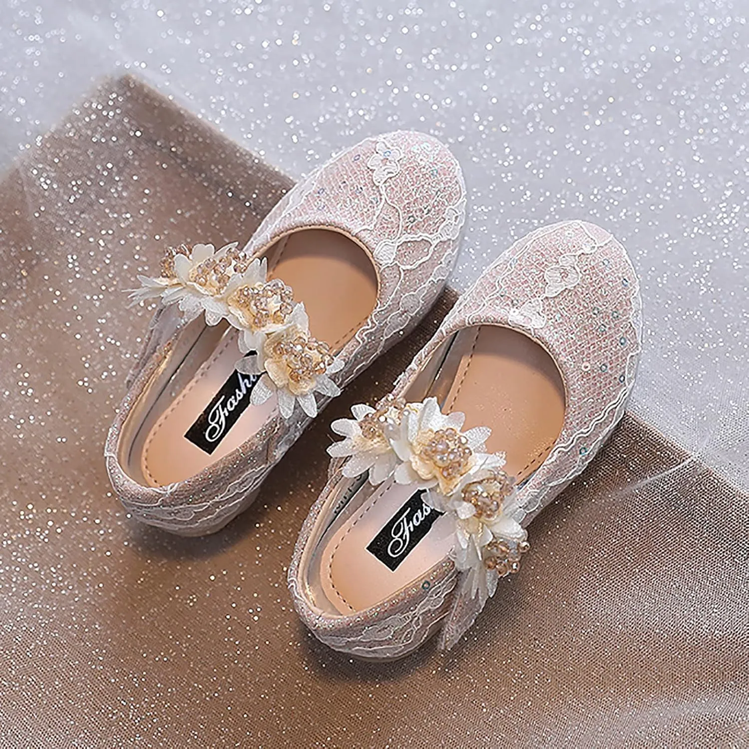 Toddler Flower Girl Dress Shoes Rhinstones Pearls Mary Jane Ballet Flats Wedding Party Toddler Dress Shoes for Girls