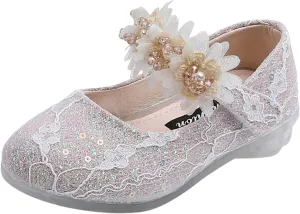 Toddler Flower Girl Dress Shoes Rhinstones Pearls Mary Jane Ballet Flats Wedding Party Toddler Dress Shoes for Girls
