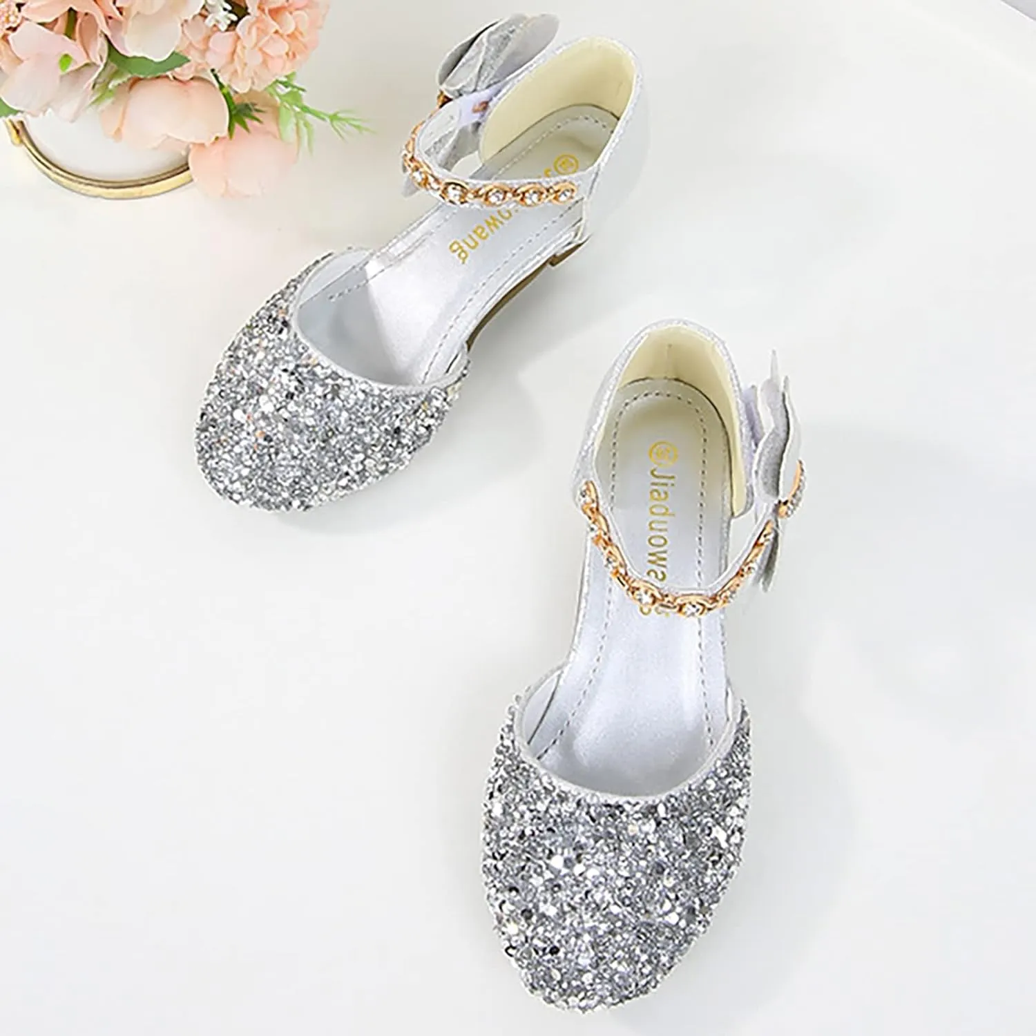 Toddler Girls Mary Jane Dress Shoes Rhinestones Bows Flower Girl Wedding Low Heels Pump Shoes Toddler Sandals Kids