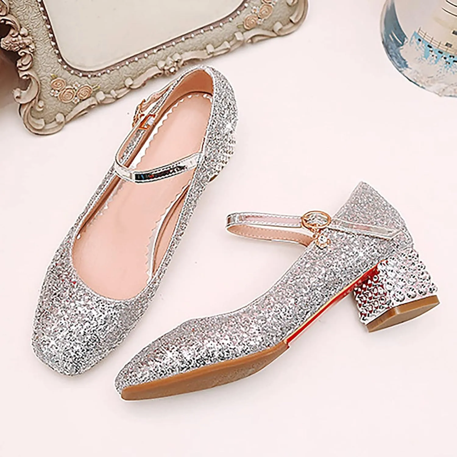 Toddler Girls Shoes High Heel Girls Dress Shoes Sparkle Mary Jane Flower Girls Wedding Birthday Party Prom