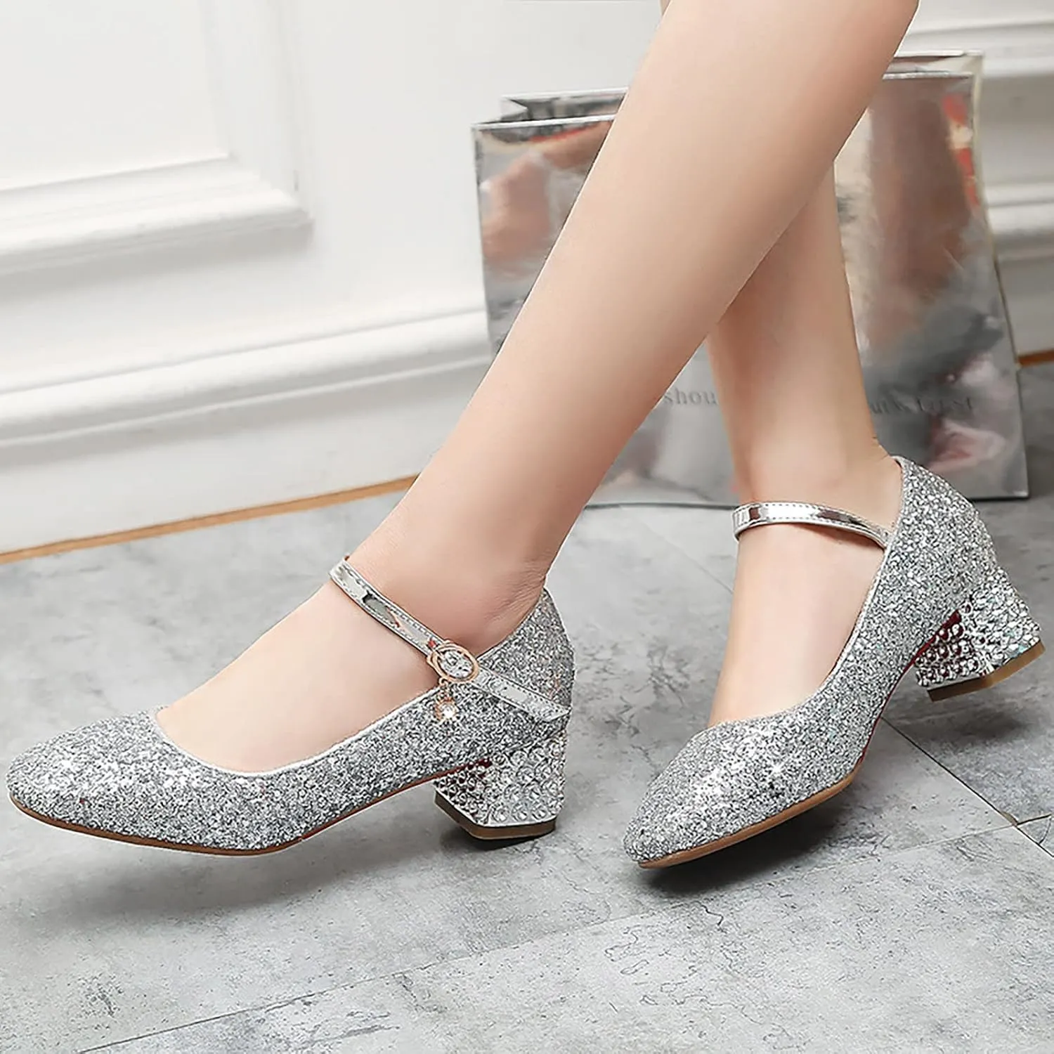 Toddler Girls Shoes High Heel Girls Dress Shoes Sparkle Mary Jane Flower Girls Wedding Birthday Party Prom
