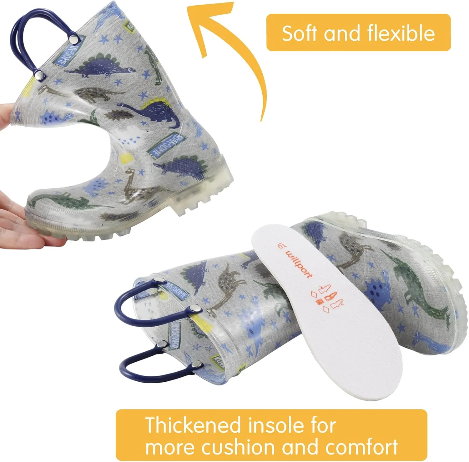 Toddler Rain Boots,Waterproof Light Up Kids Rain Boots with Easy-on Handles for Boys and Girls