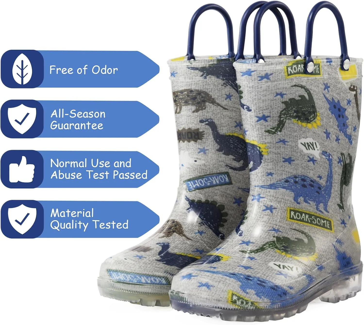 Toddler Rain Boots,Waterproof Light Up Kids Rain Boots with Easy-on Handles for Boys and Girls