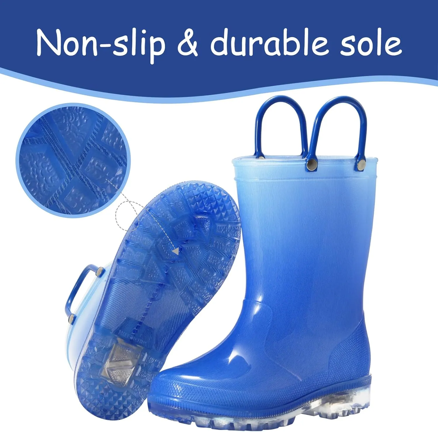 Toddler Rain Boots,Waterproof Light Up Kids Rain Boots with Easy-on Handles for Boys and Girls