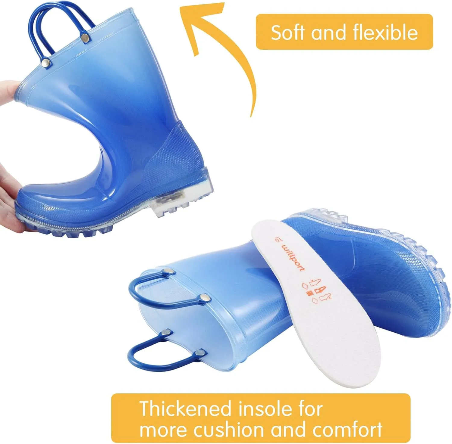 Toddler Rain Boots,Waterproof Light Up Kids Rain Boots with Easy-on Handles for Boys and Girls