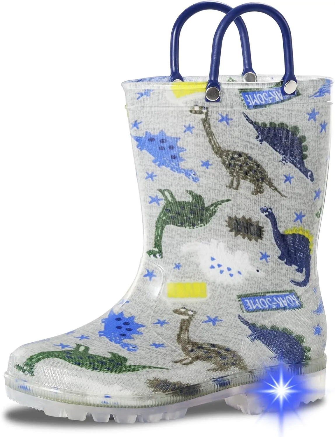 Toddler Rain Boots,Waterproof Light Up Kids Rain Boots with Easy-on Handles for Boys and Girls