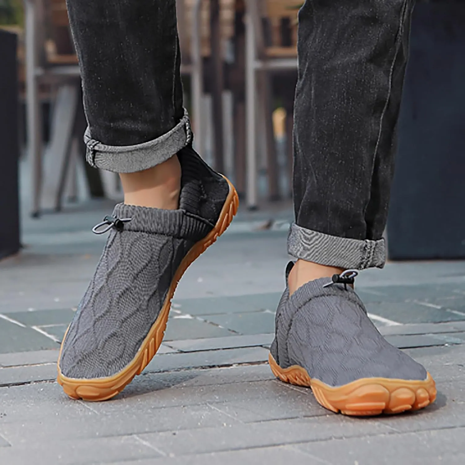 Tongzone Men's Wide Toe Box Barefoot Shoes Slip-On Running Sneakers Trail-Runners Zero Drop Sole Walking Shoes