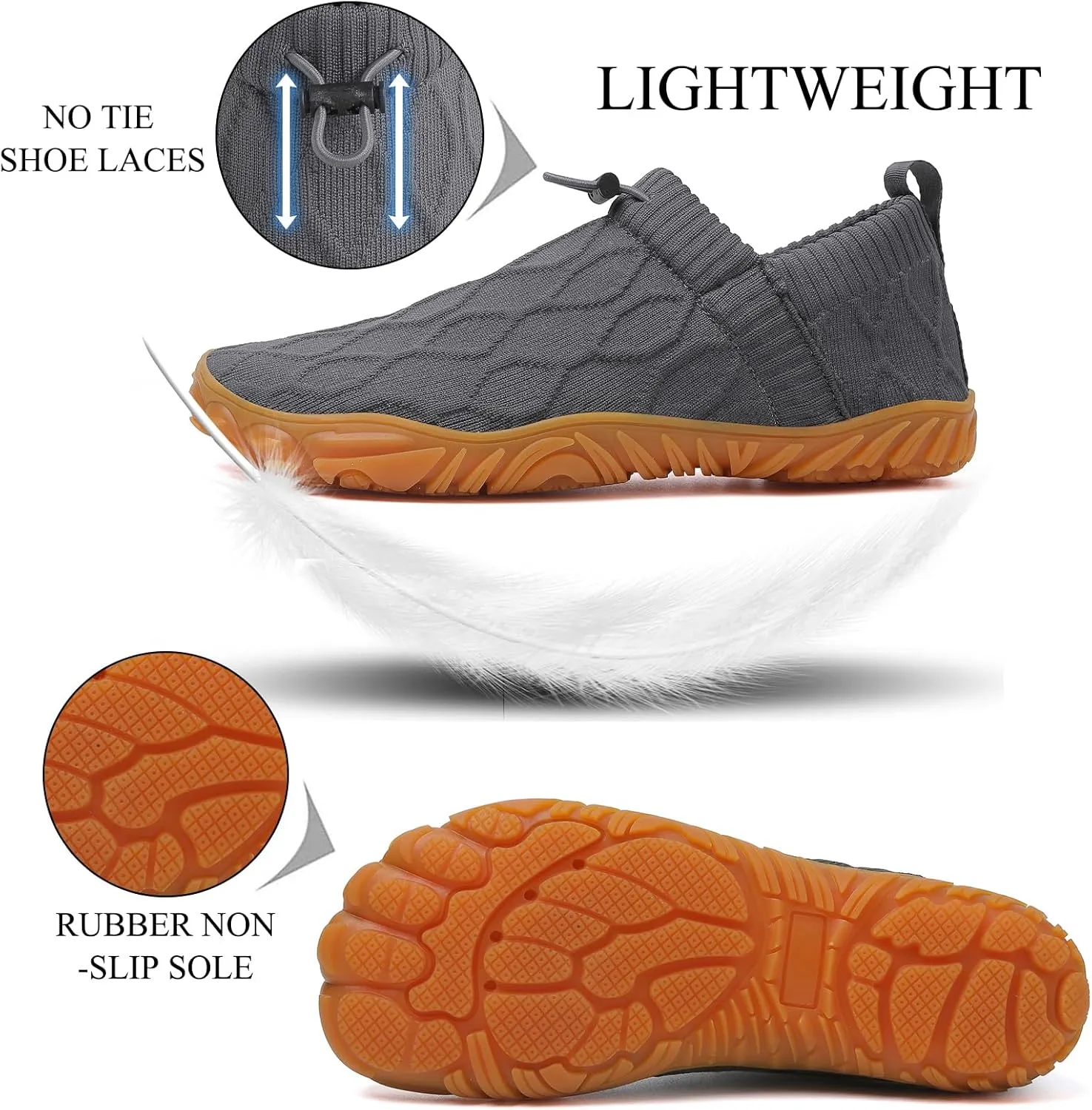 Tongzone Men's Wide Toe Box Barefoot Shoes Slip-On Running Sneakers Trail-Runners Zero Drop Sole Walking Shoes