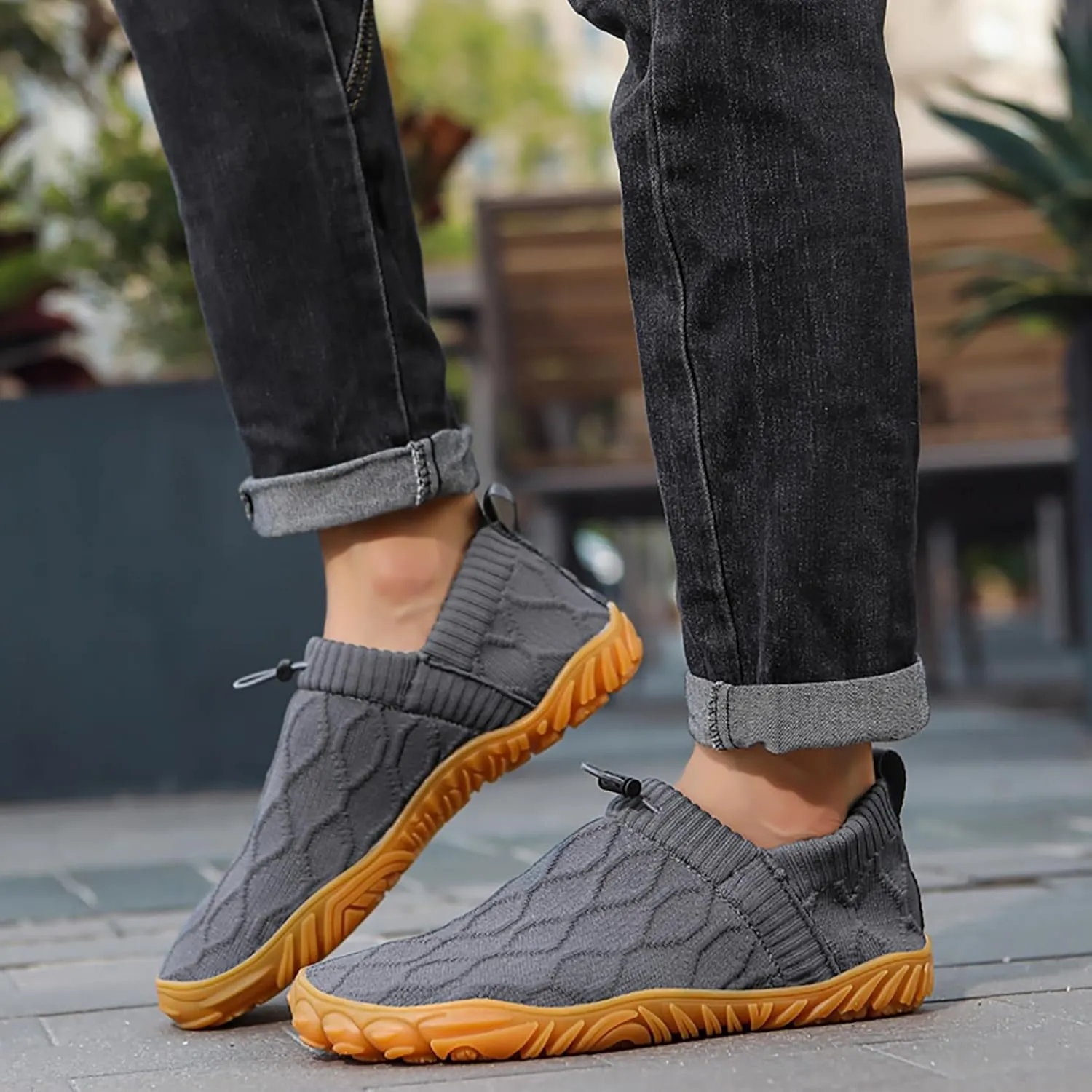Tongzone Men's Wide Toe Box Barefoot Shoes Slip-On Running Sneakers Trail-Runners Zero Drop Sole Walking Shoes