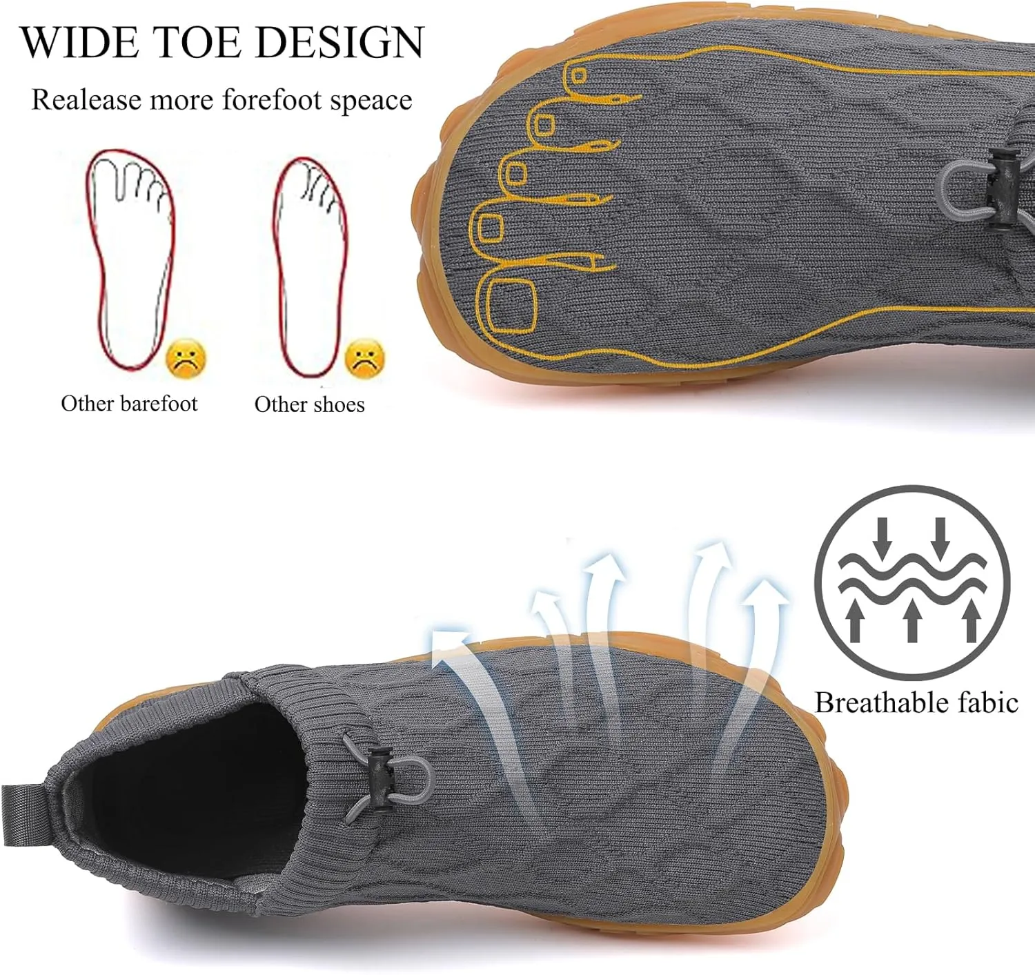 Tongzone Men's Wide Toe Box Barefoot Shoes Slip-On Running Sneakers Trail-Runners Zero Drop Sole Walking Shoes