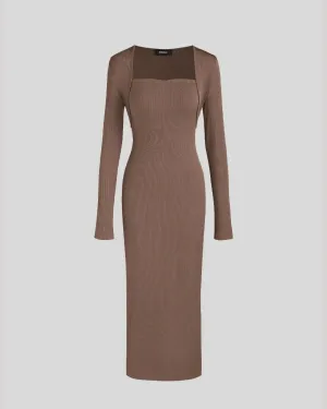Two Piece Elegant Bodycon Dress With Shrug In Brown