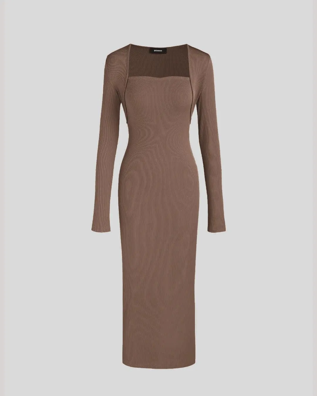 Two Piece Elegant Bodycon Dress With Shrug In Brown