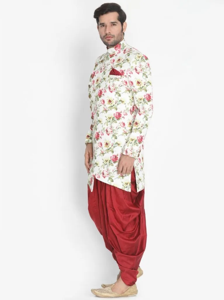 VASTRAMAY Men's Beige Silk Blend Sherwani Set