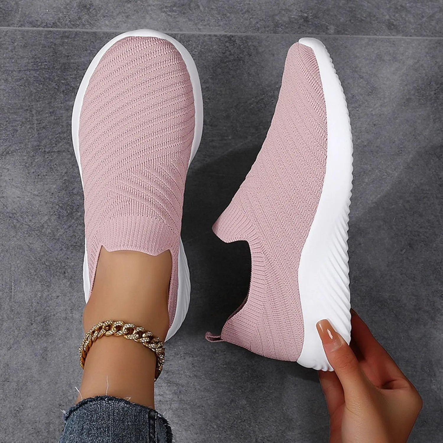 Walking Shoes Women Slip On Comfortable Lightweight Breathable Sock Shoe Casual Mesh Non Slip Tennis Workout Running Sneakers