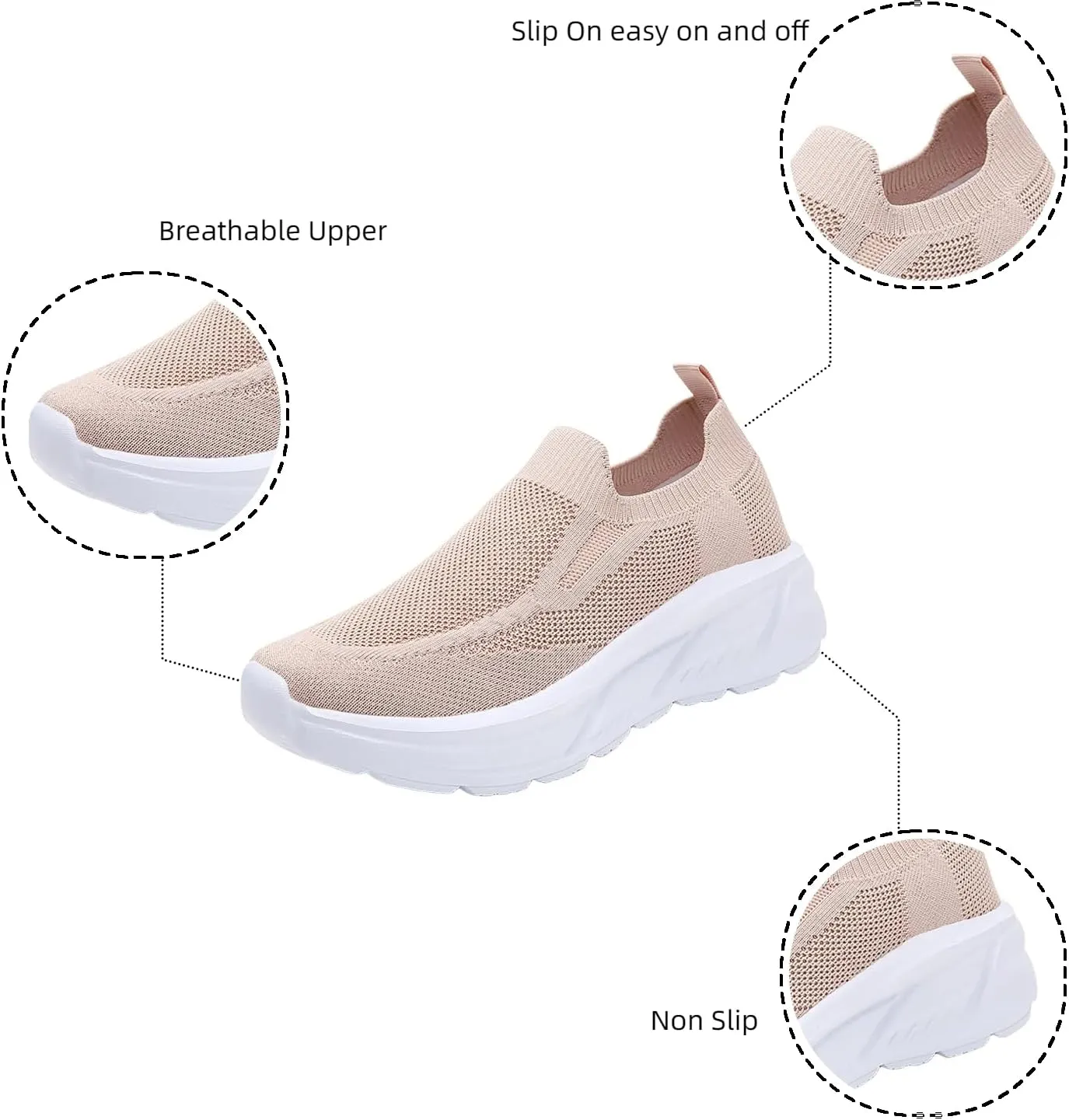 Walking Shoes Women Slip On Sneakers Casual Comfort Mesh Breathable Tennis Shoes Non Slip Workout Athletic Shoes