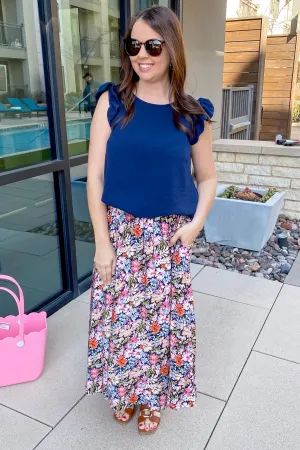 What To Do Floral Print Midi Skirt