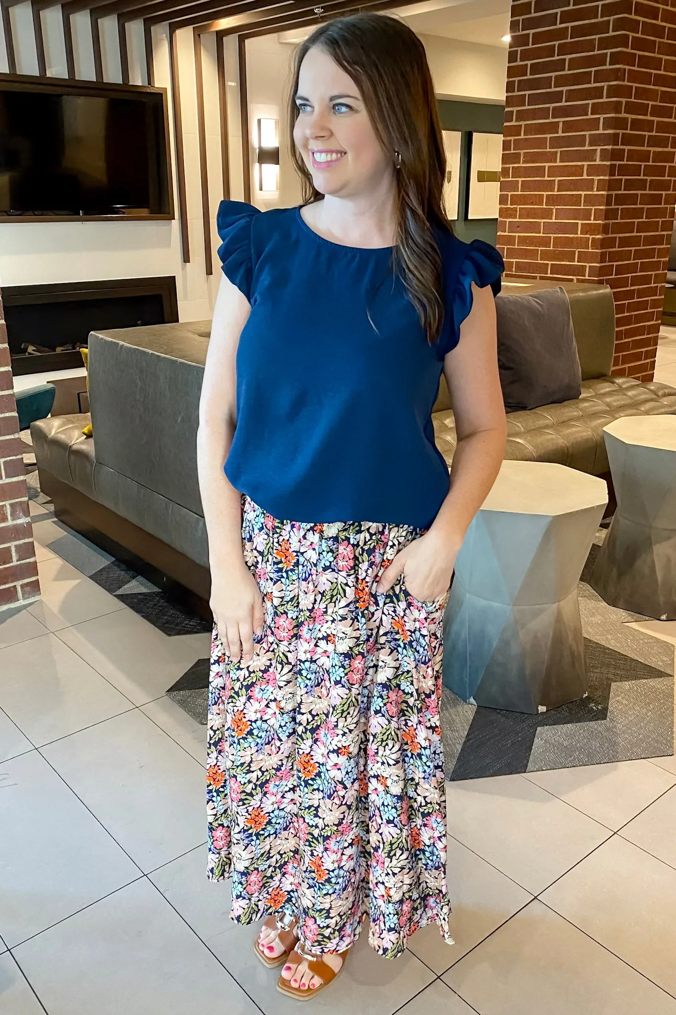 What To Do Floral Print Midi Skirt