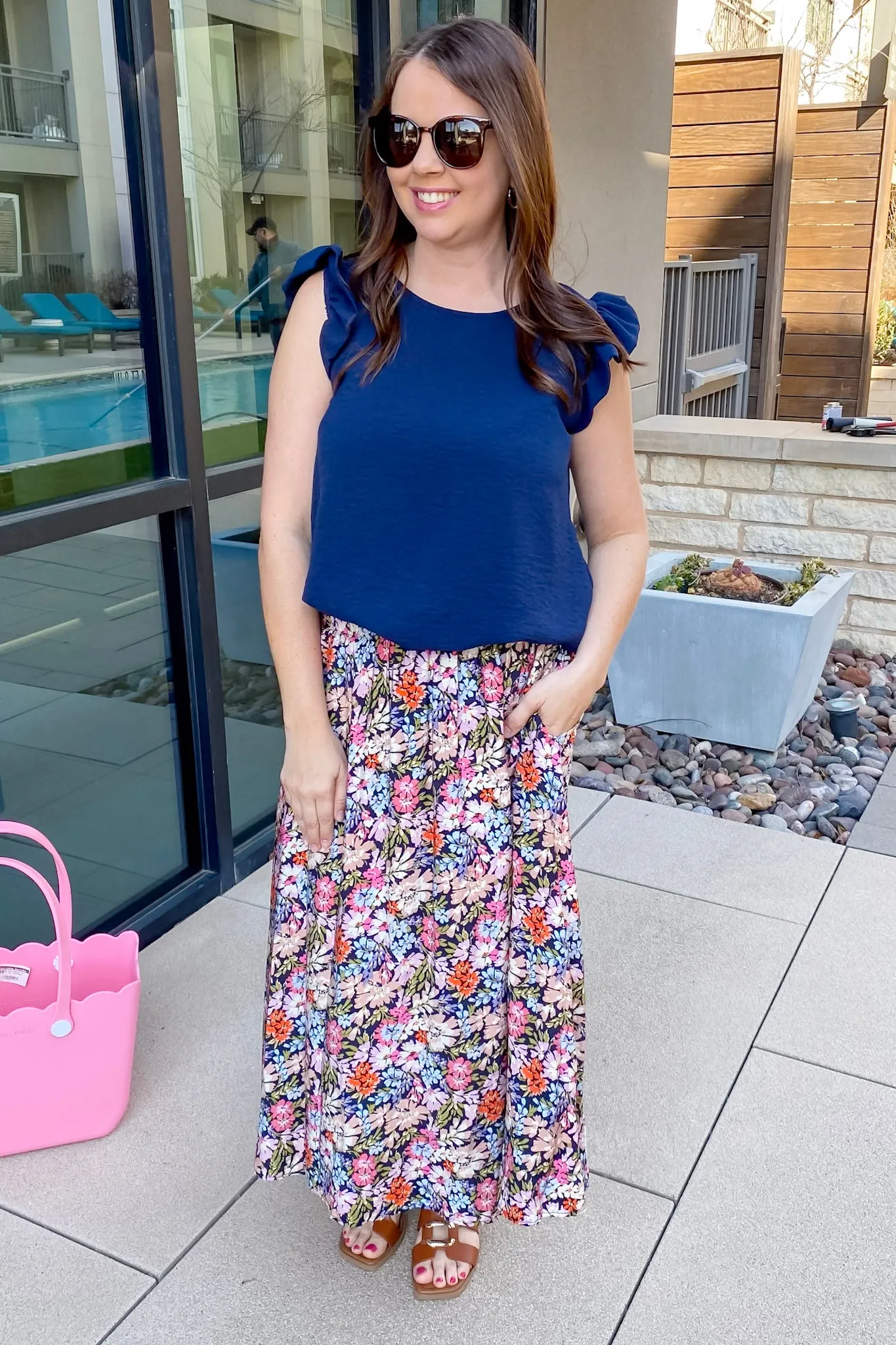 What To Do Floral Print Midi Skirt