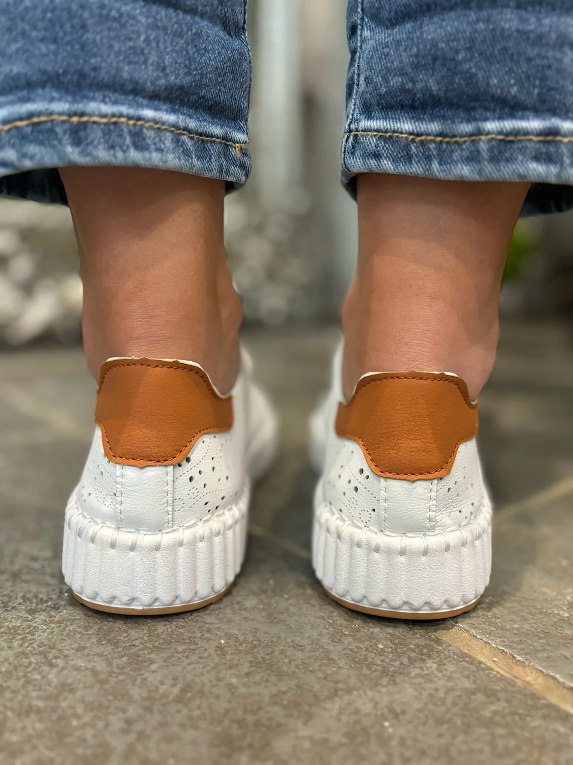 White Pierced Slip On Trainers