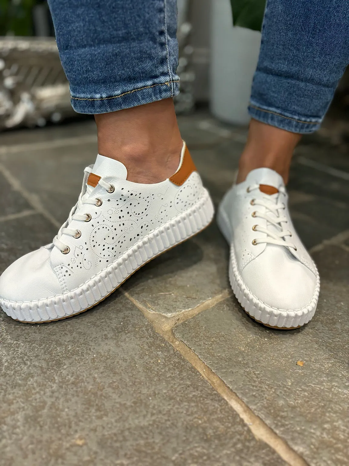 White Pierced Slip On Trainers