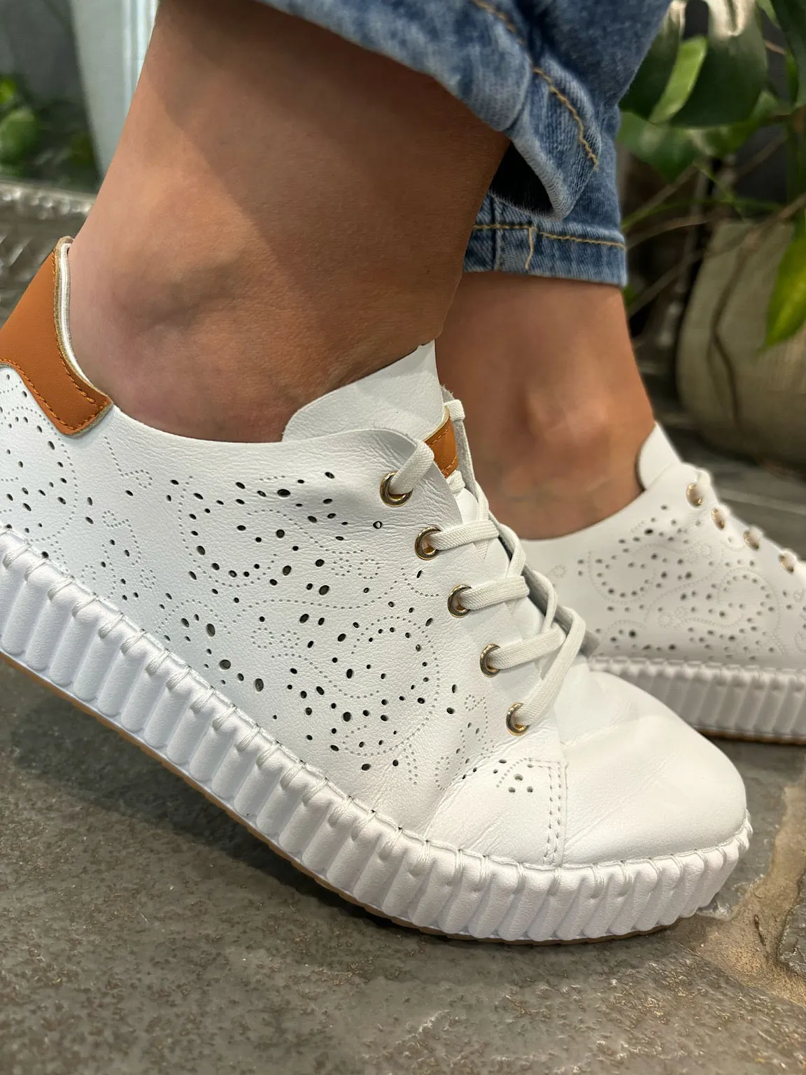 White Pierced Slip On Trainers