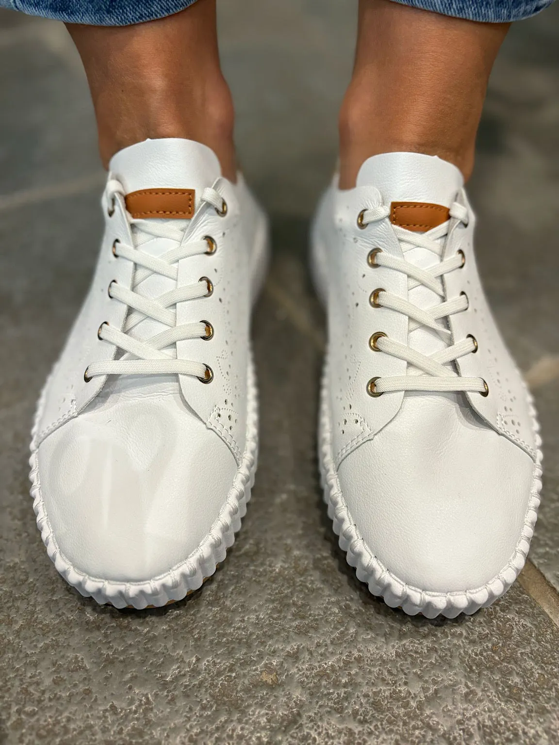 White Pierced Slip On Trainers
