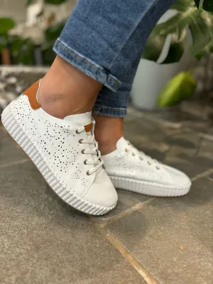 White Pierced Slip On Trainers
